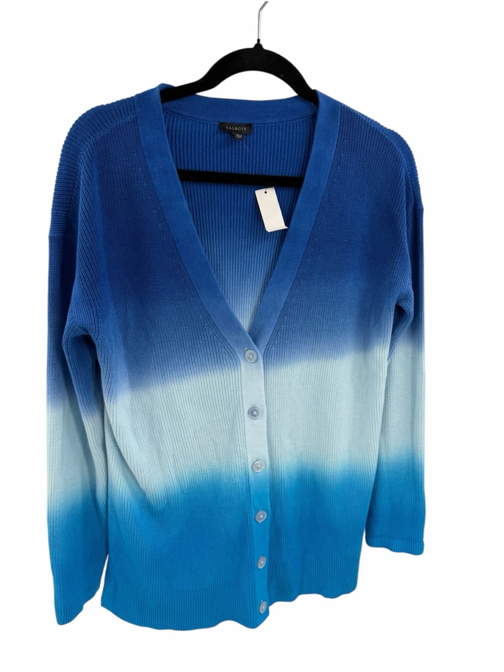 Talbots Blue Ombre V-Neck Button Cardigan Sweater Cotton Medium New